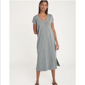 CUYANA Gray V-Neck Midi T-Shirt Dress